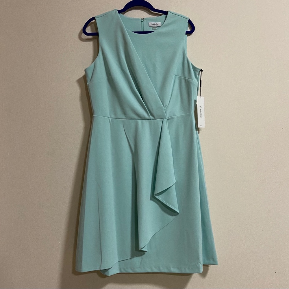 NWT Calvin Klein Cascading Ruffle Dress in Mint
